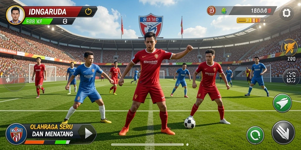 Menampilkan gameplay seru dalam IDNGARUDA dengan grafis olahraga yang mengesankan.