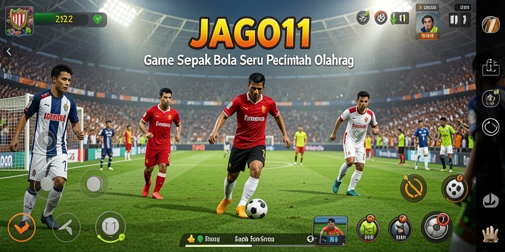 Tampilan gameplay mendebarkan di JAGO11 dengan aksi sepak bola yang nyata.