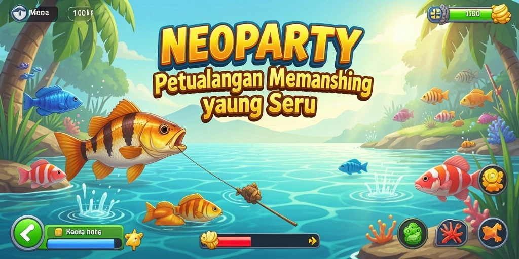 Screenshot gameplay NEOPARTY yang menunjukkan pengalaman memancing yang menakjubkan.