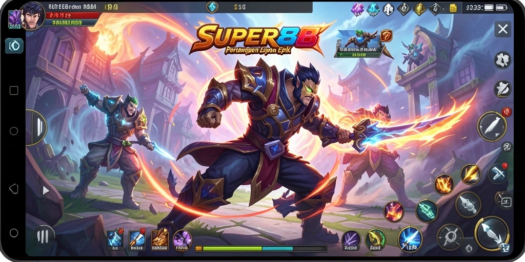 Tampilan gameplay SUPER88 yang seru dan penuh aksi di arena MOBA.