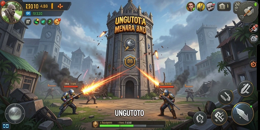 Screenshot menunjukkan aksi mempertahankan menara dengan strategi yang menarik.